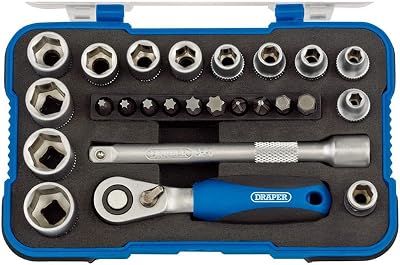 Draper 1/4 inch 25 Piece Metric Socket Set with Soft Grip Ratchet Case
