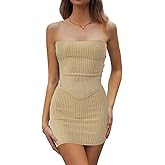 CHYRII Womens Sexy Summer Two Piece Outfits Bandeau Going Out Crop Tops Bodycon Skirt Sets Mini Dress