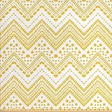 Ambesonne Yellow Chevron Fabric by The Yard, Hand Drawn Aztec Pattern Motif with Dashed Lines, Decorative Fabric for Upholstery and Home Accents, 1 Yard, Mustard White