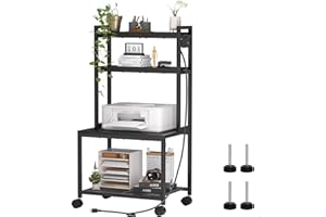 ASGOLION Printer Stand with Charging Station, 4-Tier Printer Stand with Storage, Large Tall Printer Table with Wheels for Home Office, Kitchen, Living Room, PrinterCart Beside Desk for Printer, Scanner Black