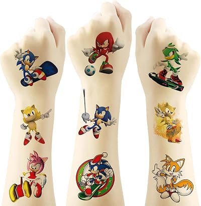 Yangsiw Sonic Temporary Tattoos 20 Sheets 2x2 Inch Kids Party Bag Fillers