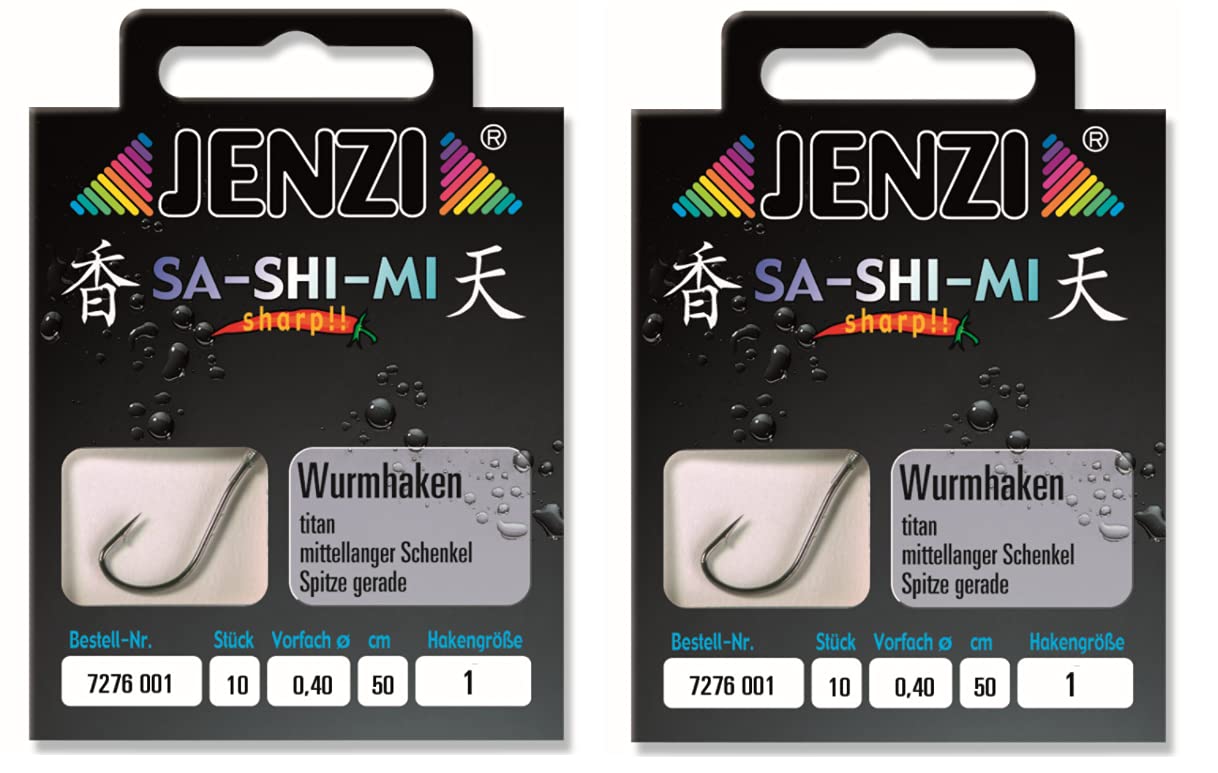 Set # 2 Packs (20 Pieces) Worm Hooks by Jenzi, Ready Tied Hook Size 1, 50 cm + Free Petri Heil! Sticker