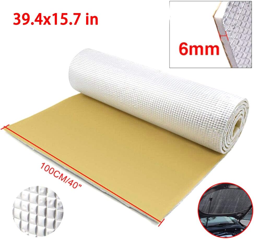Wukalaka 1PCS 6mm 236mil Thick Aluminum Foil Muffler Heat Shield Thermal Sound Insulation Proofing Deadener Mat Car Noise Control Soundproof Dampening Mat Car Accessaries
