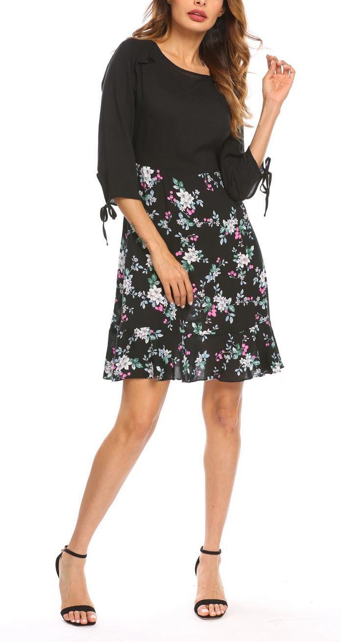 Zeagoo Floral Printed Dress Mid Sleeve Slim Fit Midi Dresses For Women by Etuoji