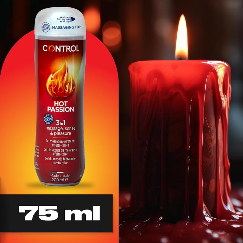 Hot Passion 3 em 1 Gel de Massagem à Base de Água e Lubrificante Íntimo, Efeito Térmico, Fabricado em Itália, 200 ml