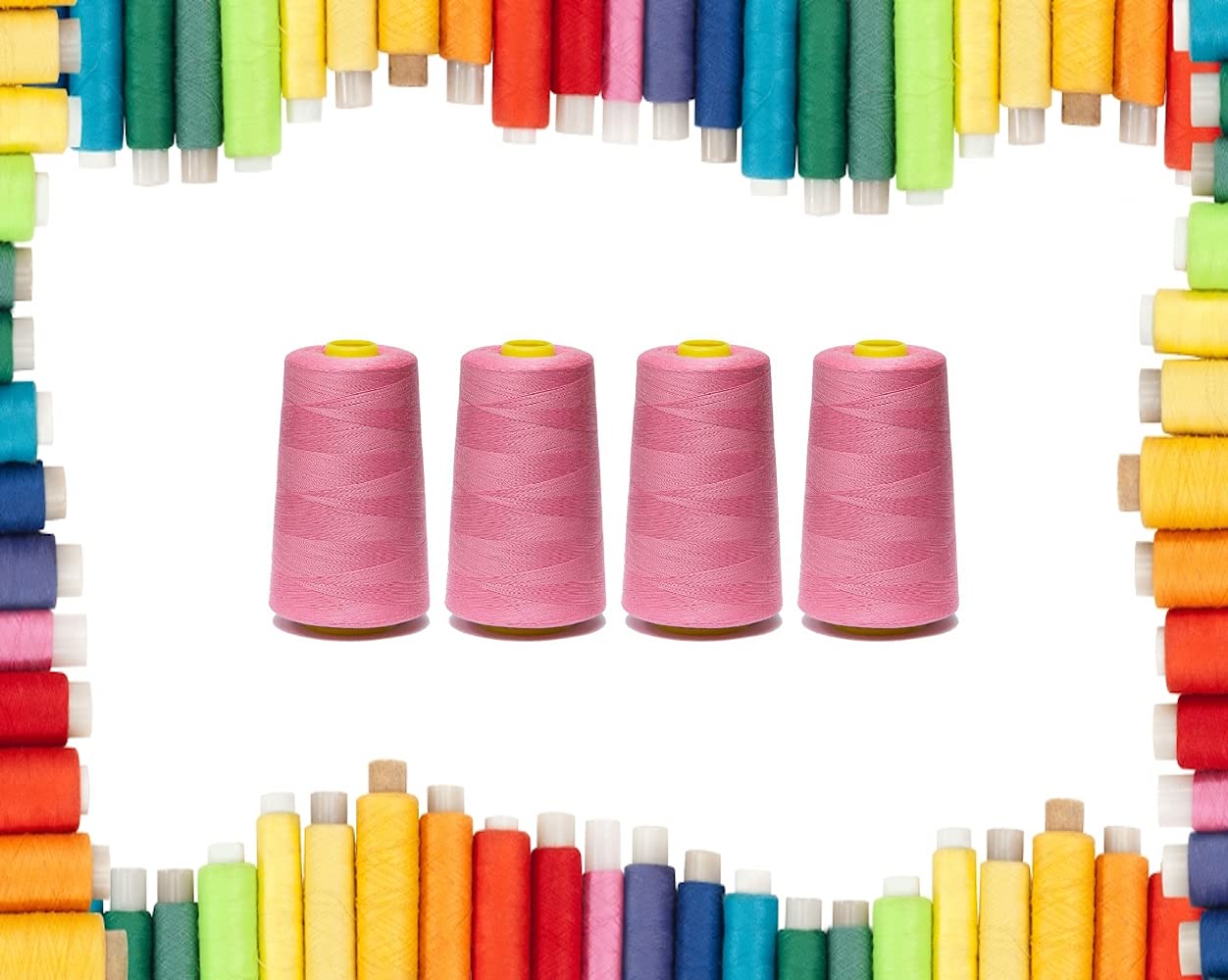 Rohans Overlock Yarn 40/2 (120), 5000 Yards (4570 Meters) Sewing Thread Cones, Sewing Machine Multi Colour Yarn Cones, 100% Polyester Material (Candy, 4)