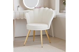 Hatchsun Modern Dining Chairs, White Velvet Accent Chair with Gold Metal Legs, Shell Back Vanity Chair for Living Room Bedroo