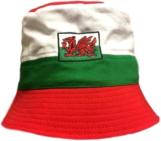 Manav UK Welsh Bucket Hat Stripe (Fishing, Wales, Summer, Adults) Red