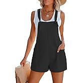 Aoudery Women's Summer Casual Sleeveless Rompers Loose Spaghetti Strap Cotton Shorts Overalls Jumpsuit with Pockets