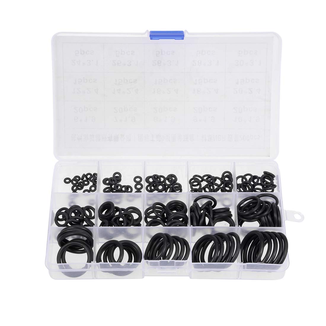 sourcing map Nitrile Rubber O-Ring Assortment Kit 200 Pieces 15 Sizes Metric Nitrile Rubber Sealing Gasket Set, Black