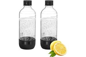 PinPure Soda Maker Bottles, BPA-Free Reusable Soda Bottles (2-Pack), 1L Leakproof Carbonated Water Bottles with Secure Seal, Compatible with Most Soda Makers Black