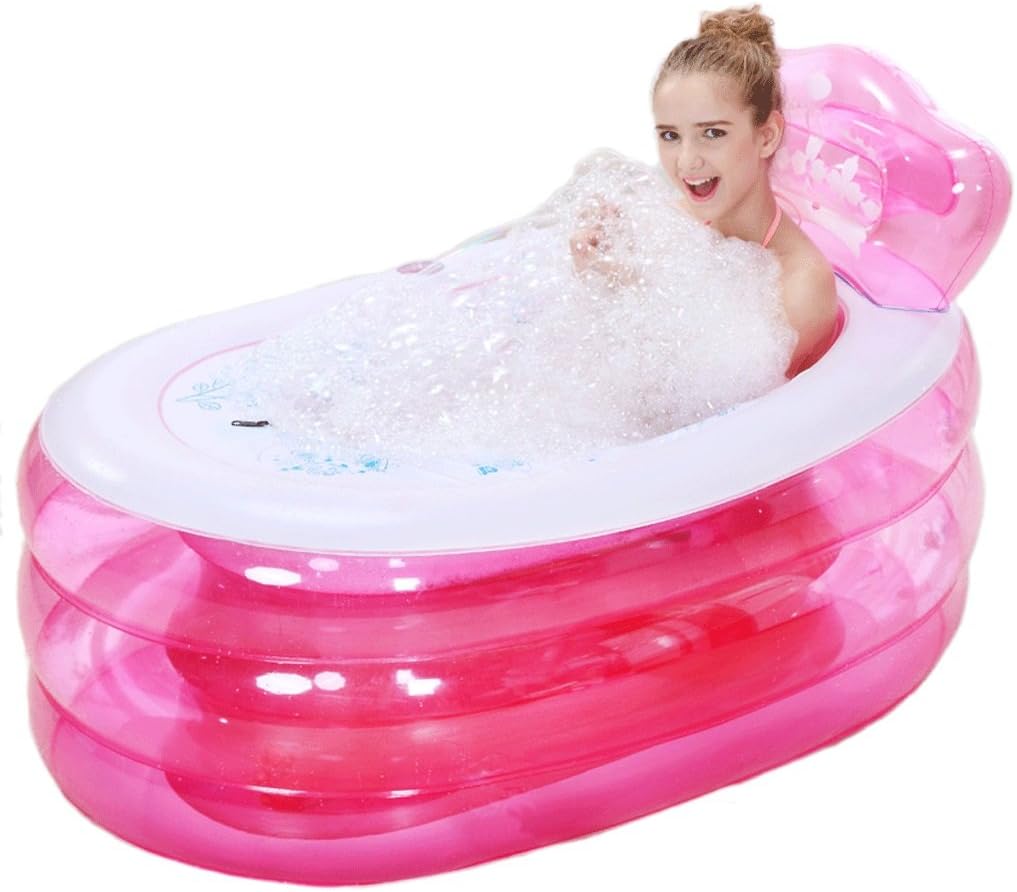 DFG012 Inflatable Adult Bathtub Portable Home Spa, Baby Early Education Swimming Pool,Comfortable Bath, Quality Tub with Electronic Pump (Color : Pink, Size : L)
