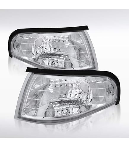 GTRacers Chrome Turn Signal Parking Corner Lights For 1994-1998 Ford Mustang V6 – Clear Lens, Halogen