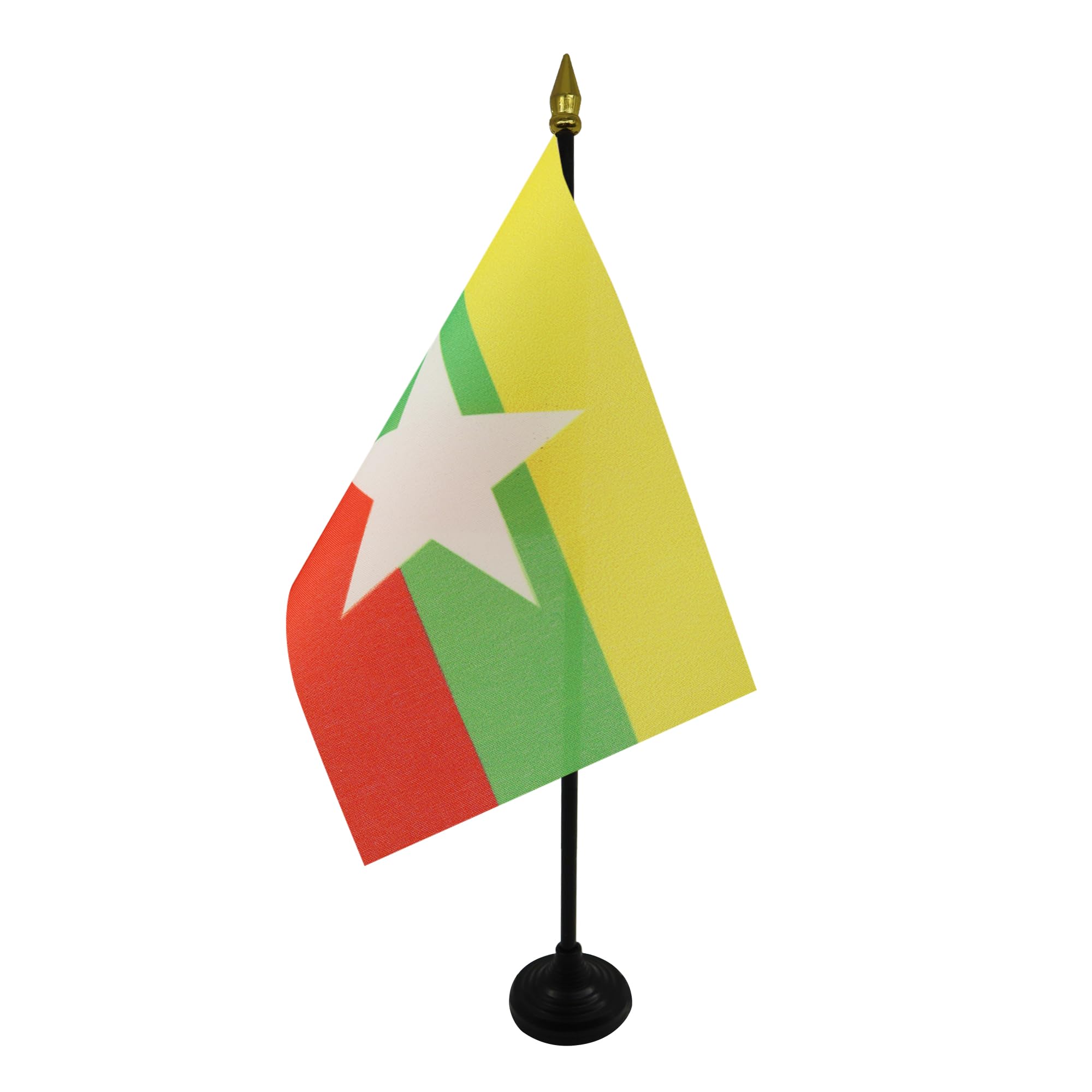 AZ FLAG - Burma Table Flag 4'' x 6'' - Burmese Mini Desk Flag 100% Polyester 15 x 10 cm - Office Mini Banner with 10'' Pole - Golden Spear