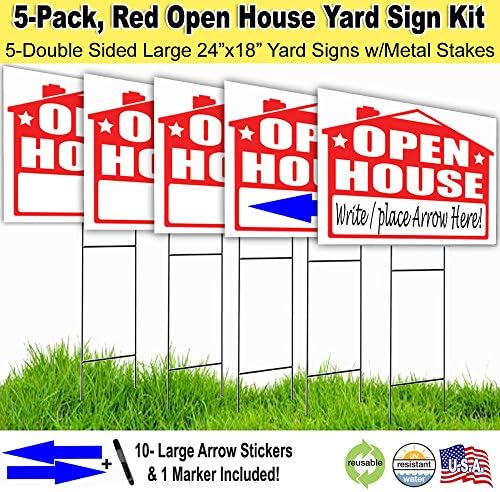 Visibility Signage Open House Lawn Sign Kit with Giant Arrow Stickers (5)