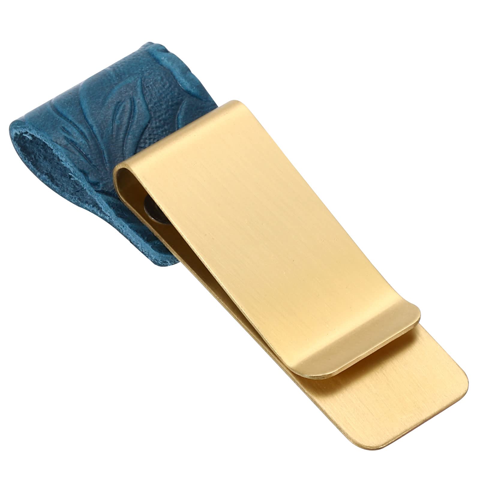 PATIKIL Pen Loop Clip for Notebook, Leather Traveler Journal Notebook Pencil Holder Carved Sleeve Bookmark with Metal Clip, Blue