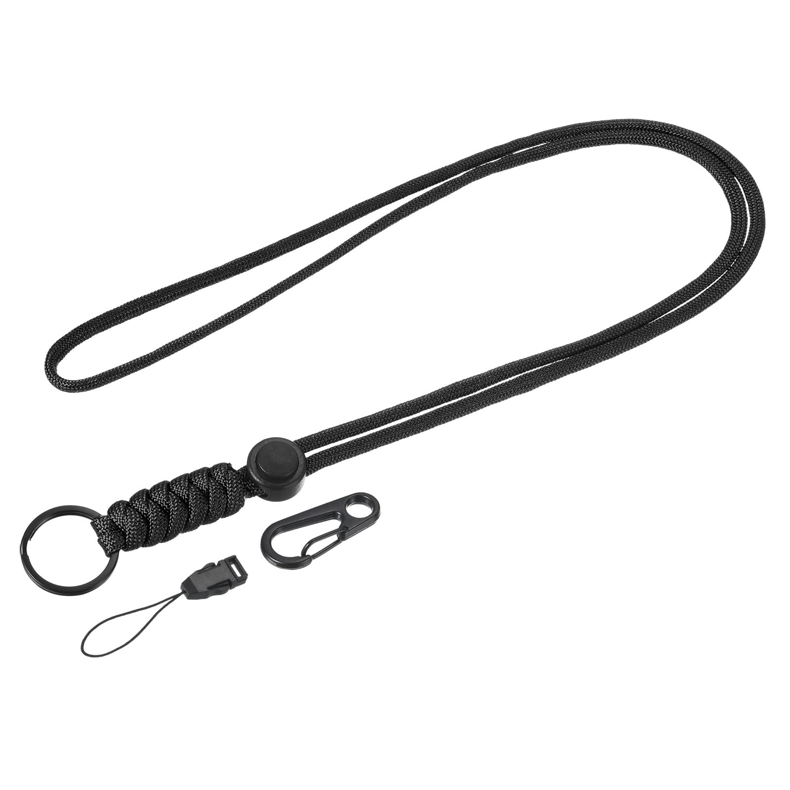 YOKIVE Paracord Lanyard, Necklace Keychains Cord | Metal Clasp Hook Ring Strap Great for Key, Whistle, Badge Holders, (Black, 20.5-Inch)