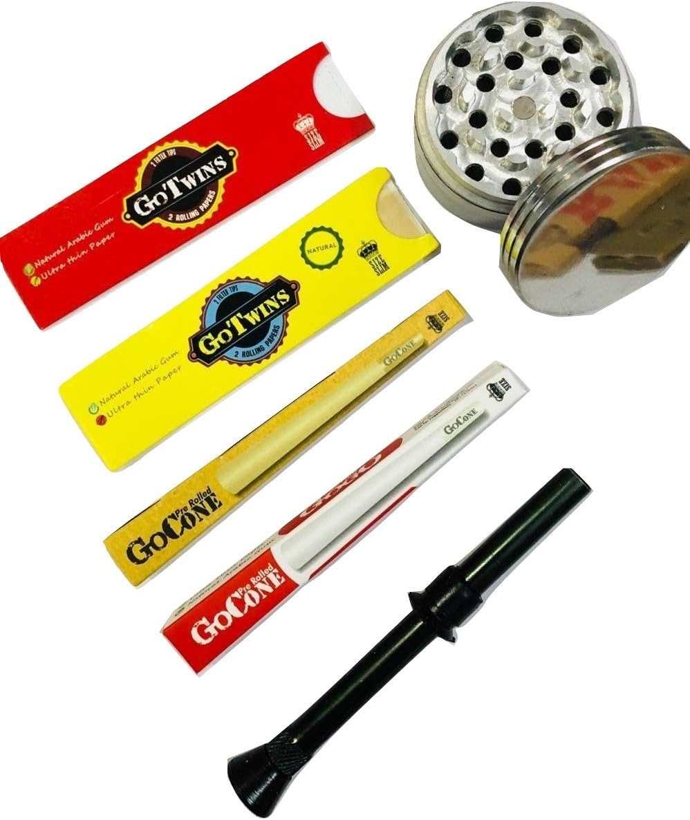 SCORIA Joint Combo | 1 GoGo White Cone + 1 GoGo Brown Cone + 1 GoTwin White + 1 GoTwins Brown Rolling Paper + 1 Crusher + 1 Bong Shooter Combo