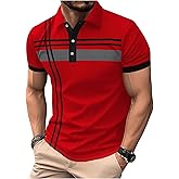 SOLY HUX Men's Casual Golf Shirts Short Sleeve Button Down Striped Collared Shirts Summer Work T-Shirt