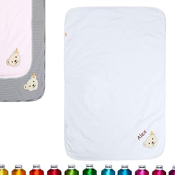 LALALO Steiff Babydecke bestickt mit Namen, Individuelle Junge Kuschel- und Krabbeldecke, Personalisierte Decke mit Name für 