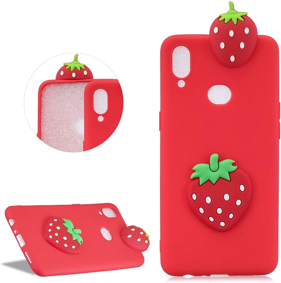DasKAn Cartoon 3D Strawberry Silicone Case for Samsung Galaxy A10S,Candy Color Cute Fruit Design Ultra Slim Matte Soft Rubber Back Cover Shockproof Flexible Gel TPU Protective Case,Red#2