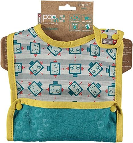 Close Pop-in 6plus Months Old Baby Dribble Bibs Unisex Waterproof Stain Resistant Simply Wiped Clean Robot Print - Image 4