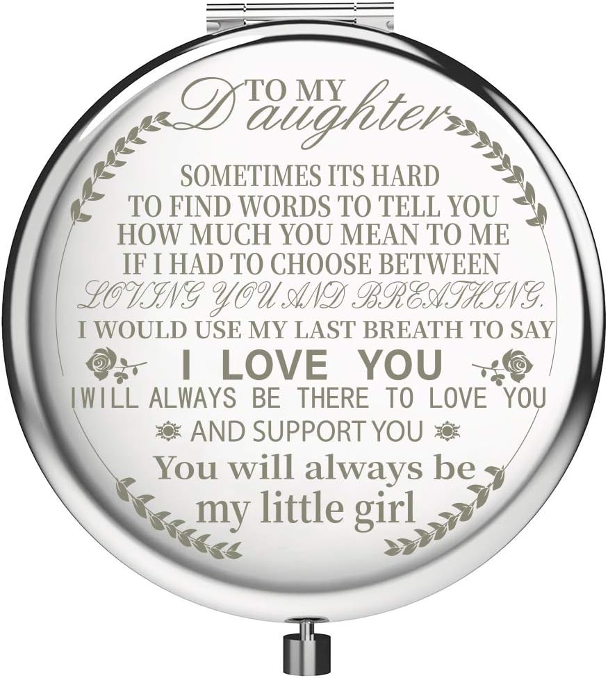EvaGO Gifts for Daughter from Mom and Dad, to My Daughter Gift for Her, Present Compact Purse Pocket Makeup Mirror for Women Girls - Silver