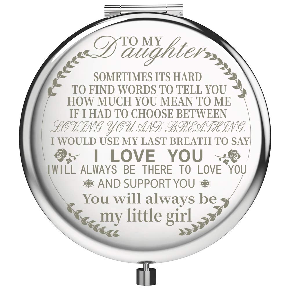 Dohuge Daughter Gifts from Mom and Dad, Birthday Gift Ideas for Daughter, Granddaughter, Graduation Gifts for Her, Unique Present for Women Girls, Present Compact Purse Pocket Makeup Mirror - Silver