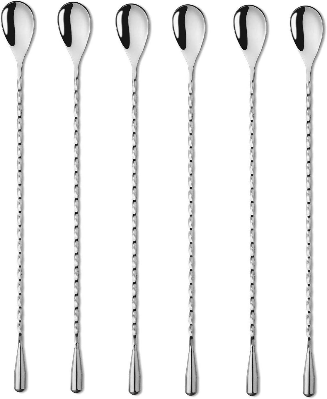 6 Pcs 12 Inch Bar Mixing Spoon Cocktail Spoon Stainless Steel Bar Long Spoon with Spiral Pattern