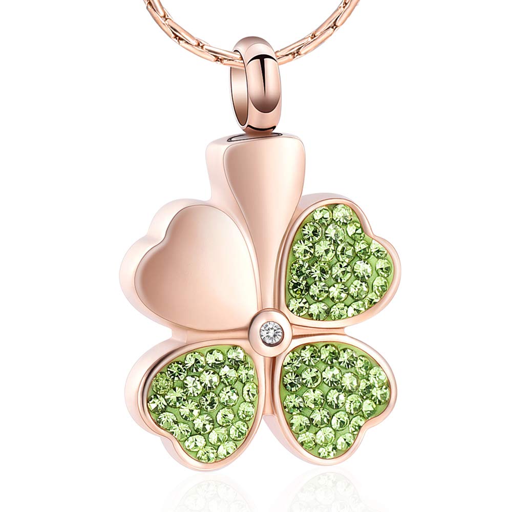 constantlife Cremation Jewelry Memorial Urn Necklace for Ashes Lucky Four-Leaf Clover Design Stainless Steel Pendant Keepsake, Metal, stainless steel