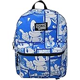 Bioworld Sonic The Hedgehog 16" Backpack with All Over Print | Large Durable Sonic School Bag w/ Front Zip Pocket - Sonic the Hedgehog School Supplies