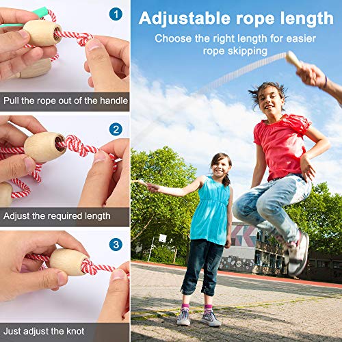 Verstellbare Springseil für Kinder, Springen Seil mit Holzgriff und Baumwollseil, Ideal für Fitness Training/Spiel/Fett… – Bild 8