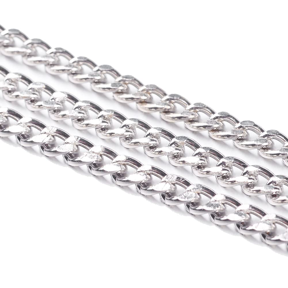 Perlin 3 Metre Link Chain, Curb Chain, Metal Chain, Round Ring Chain, 3 mm, Jewellery Chain, Sold by the Metre for Jewellery Making Necklaces Bracelets (Silver)