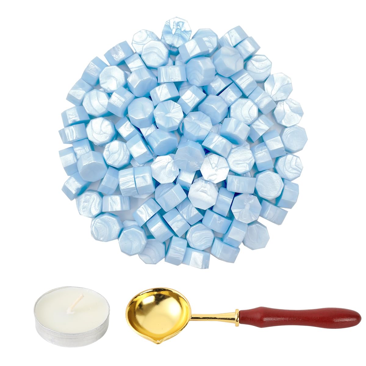 LICQIC Wax Stamp Kit, 100 Pcs Wax Seal Beads with 1 Tea Candles and 1 Melting Spoon, for Invitations, Cards, Envelopes, Wine Packages, Gift Wrapping โ image 1