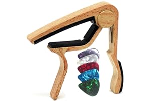 WINGO Guitar Capo for Acoustic Electric Guitars Mandolin Banjos Ukulele with 5 Picks. Light Wood Color