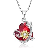 Oskani Butterfly Sunflower Heart Necklace for Women, 925 Sterling Silver Cubic Zirconia Birthstone Pendant Jewelry for Her