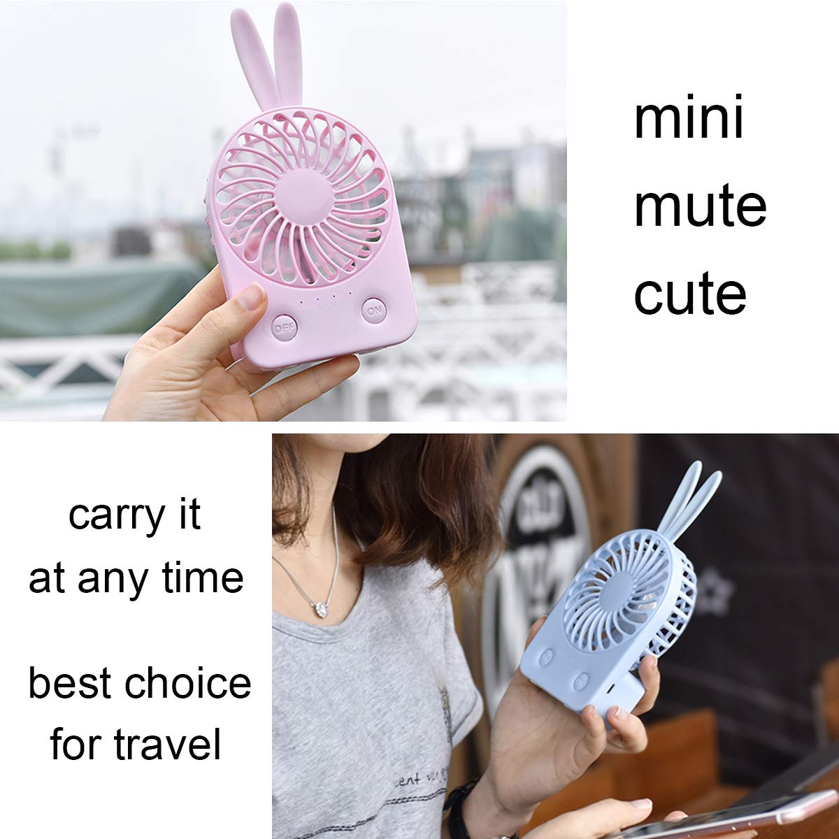 Paraclement Portable Desk Fan with Rechargeable, 1000mA Mini Rabbit Fan, Outdoor Activities Office, For Home Office Travel Ourdoor