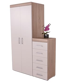 Dp 5 Drawer Tall Boy Chest Of Drawers 2 Door Wardrobe White
