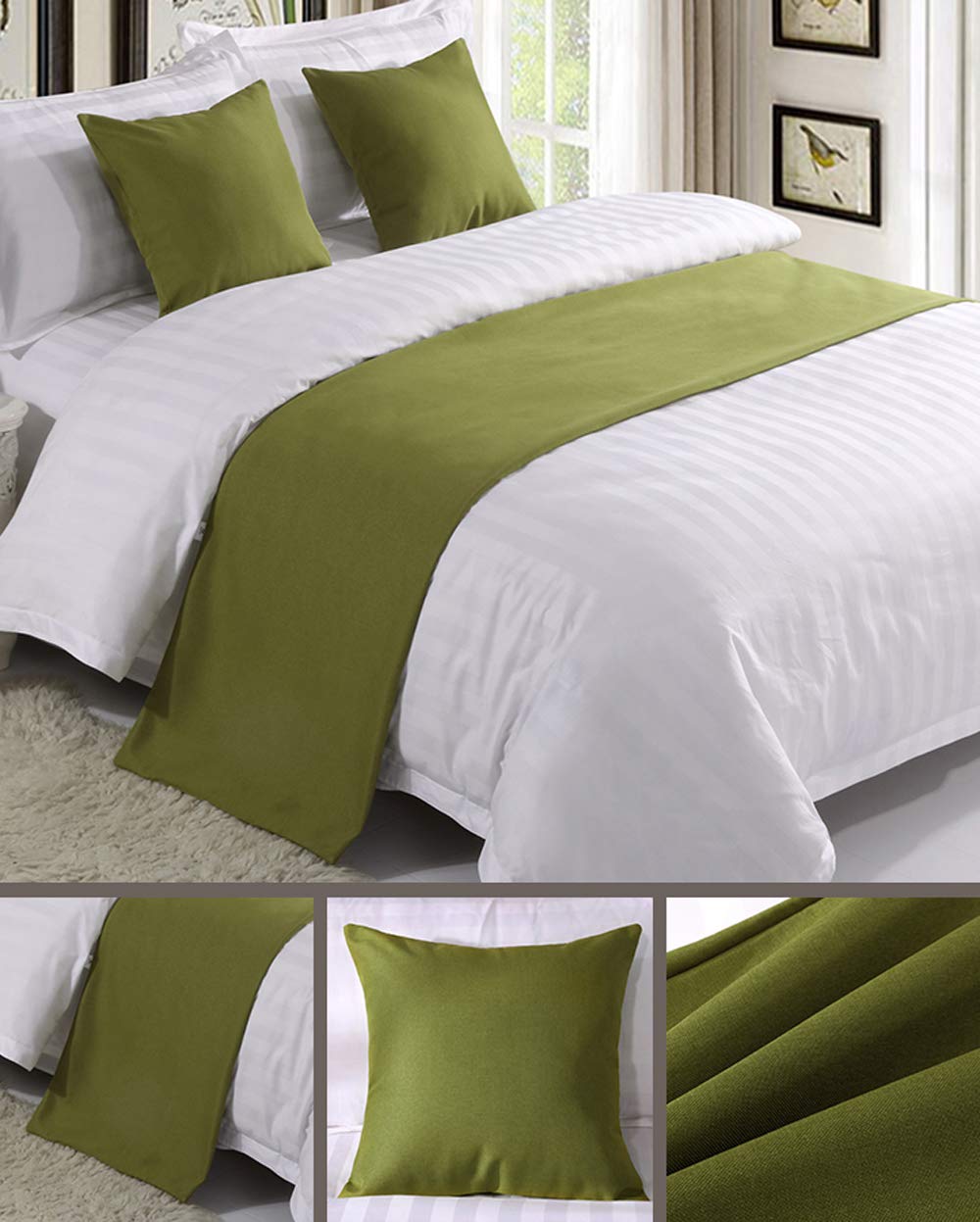 Mengersi Solid Bed Runner Scarf Protector Slipcover Bed