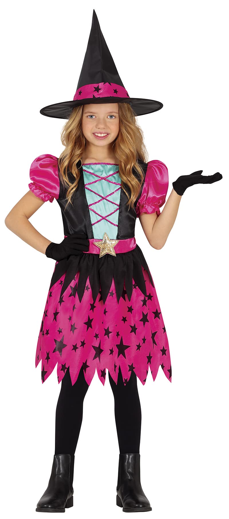 FIESTAS GUIRCA Pink Star Witch Fancy Dress for Girls - including Witch Hat - Halloween Girls Costumes 10-12 years