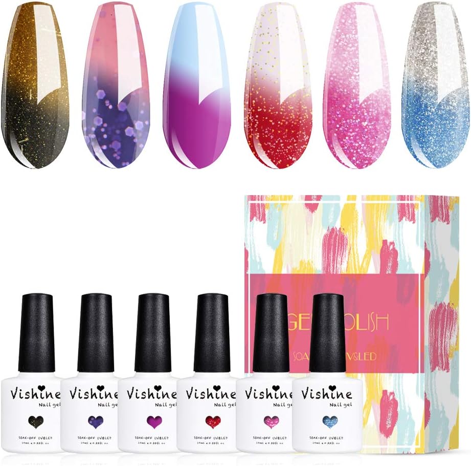Vishine Gel Nail Polish Set, Soak Off Nail Gel Color Changing Mood Gel
