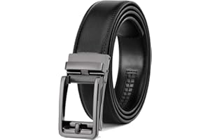 Founders & C Men's Leather Ratchet Comfort Click Belt Dress with Slide Buckle -Adjustable Trim to Fit