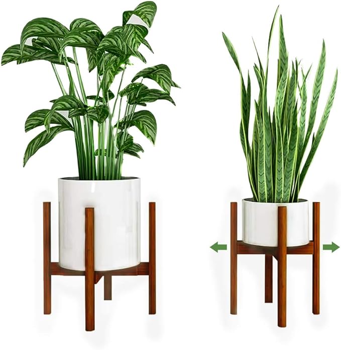 YEALEO Adjustable Plant Stand, 8'' to 12'' Bamboo Wood Flower Stand