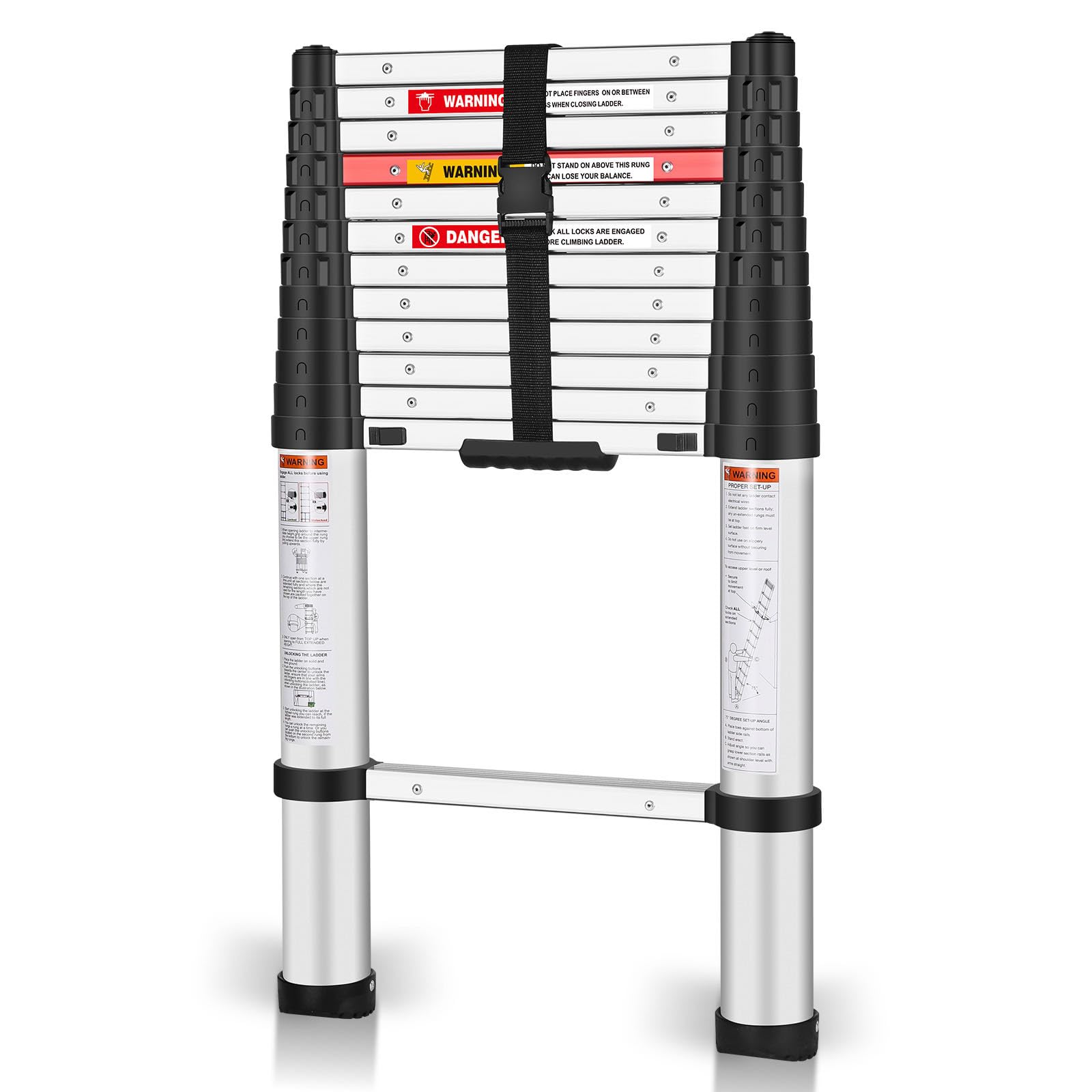 Yvan Telescoping Ladder,12.5 FT One Button Retraction Aluminum Telescopic Extension Extendable Ladder,Slow Down Design Multi-Purpose Ladder for Household Daily or Hobbies,250 Lb Capacity