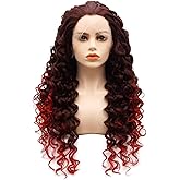 LUSHY BEAUTY Hair Synthetic Lace Front Wig Curly Long 26inch Auburn Root Red Ombre Heavy Density Realistic Wig