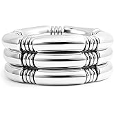 Gold Chunky Bangles Bracelets For Women 14k Gold Plated Stack Layered Curved Bamboo Tube Stretch Bracelets Gift Jewelry