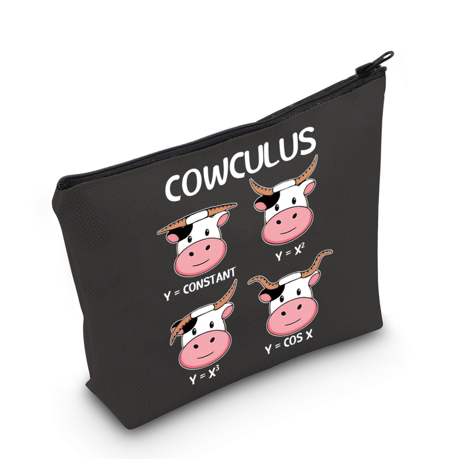 PLITI Funny Math Teacher Cow Lover Makeup Bag - Mathematics Lover Gift for Math Geek - Cowculus Puns (Math Cow BagblU)