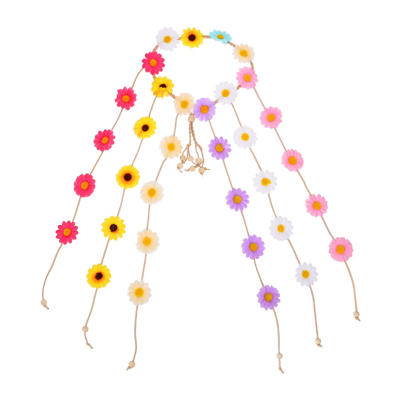 Minkissy Sunflower Headband Bohemian Daisy Tassel Hairband Daisy Garland Beach Hair Wreath Headpiece Hair Accessory for Women Bridal (Colorful)