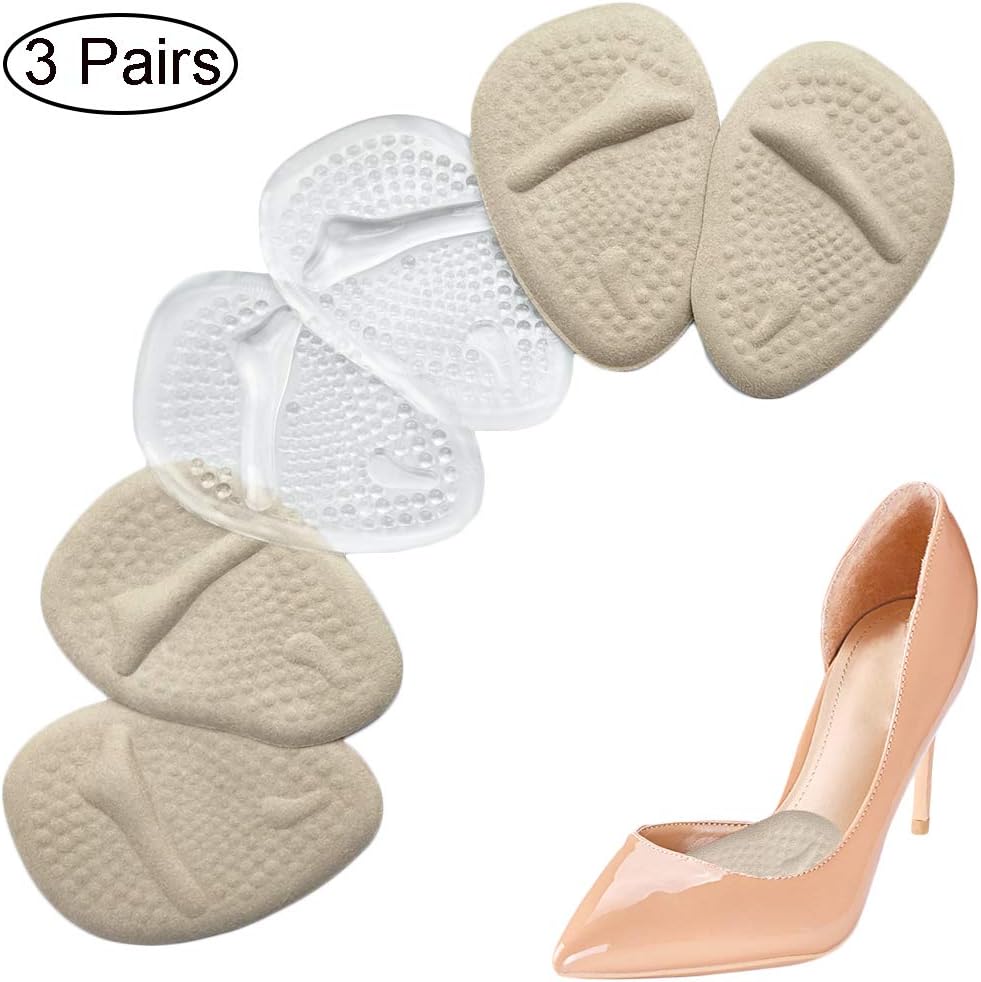 Metatarsal Pads Ball of Foot Cushions Adhesive Gel Non Slip Forefoot Protector Shoe Inserts for Women Men High Heels Sandal Shoes Pain Relief Mortons Neuroma Callus Blisters (3 Pairs) (Multicolor)