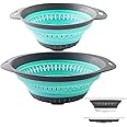Collapsible Colander and Strainer,Silicone Strainer Colanders & Food Strainers,for Vegetable and Fruit, Kitchen Essentials (2, Green, 1.3L+2.5L)